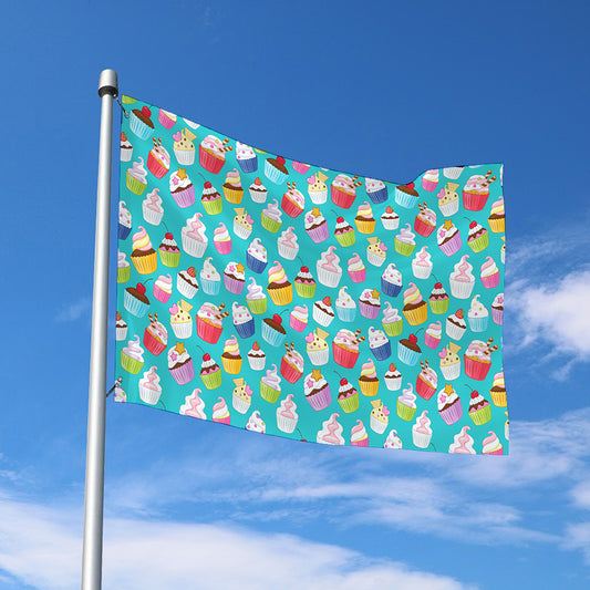Cartoon Cupcake Pattern Print Polyester Flag