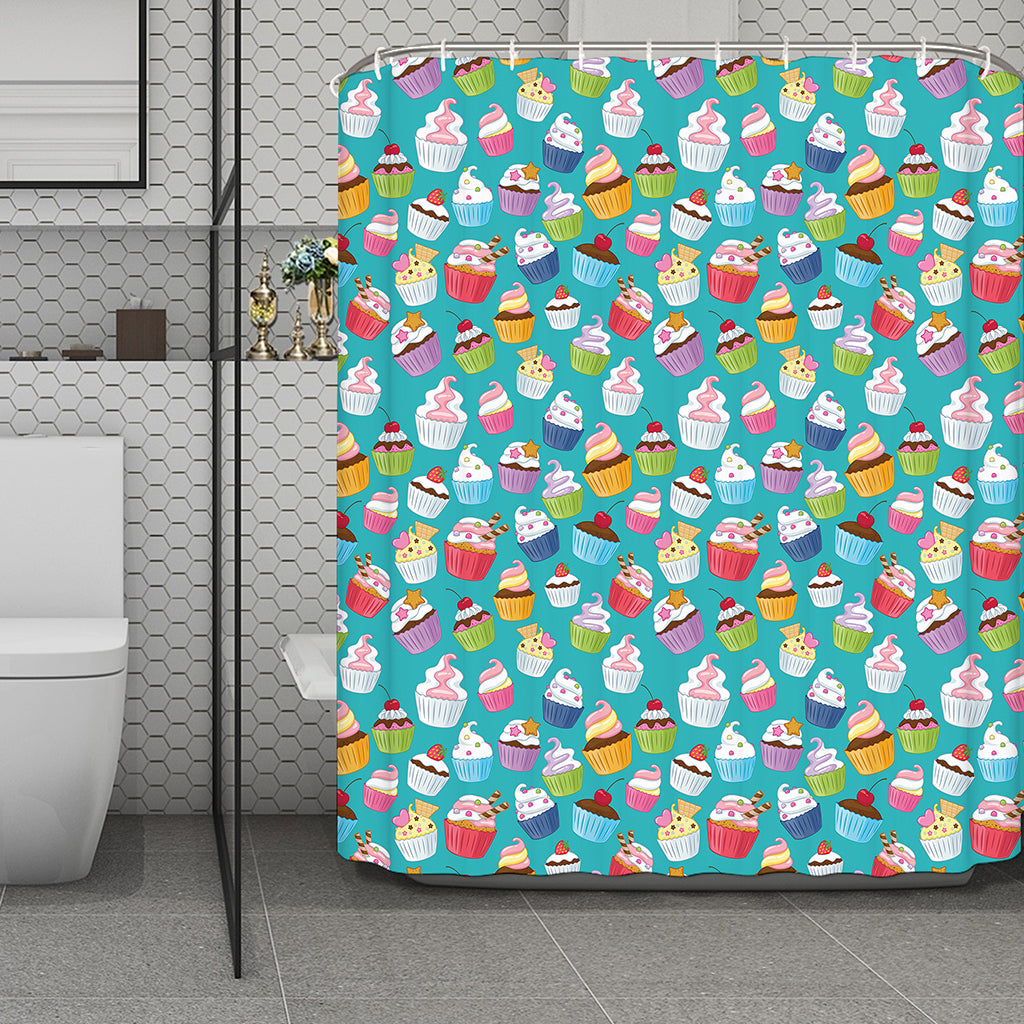 Cartoon Cupcake Pattern Print Polyester Shower Curtain