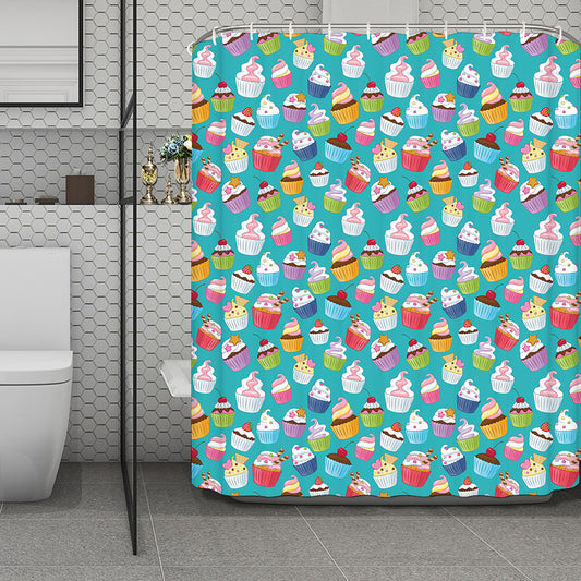 Cartoon Cupcake Pattern Print Polyester Shower Curtain