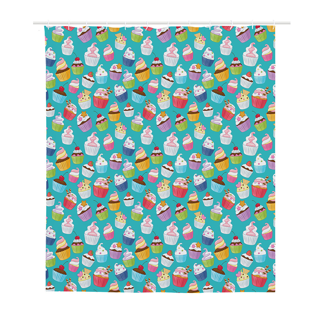 Cartoon Cupcake Pattern Print Polyester Shower Curtain