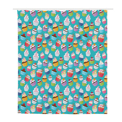 Cartoon Cupcake Pattern Print Polyester Shower Curtain