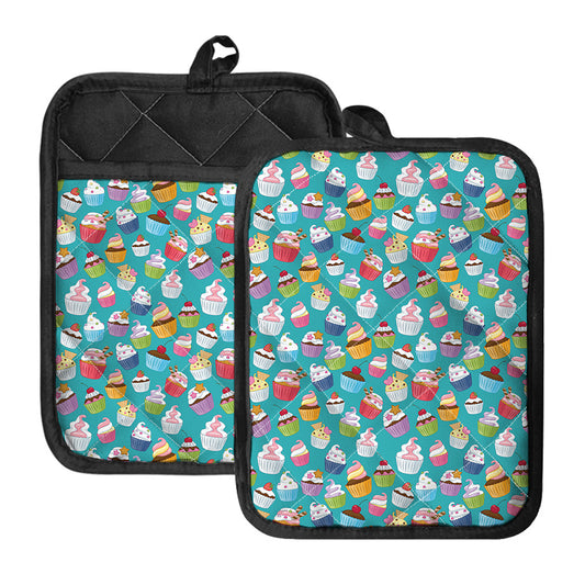 Cartoon Cupcake Pattern Print Pot Holders With Pocket