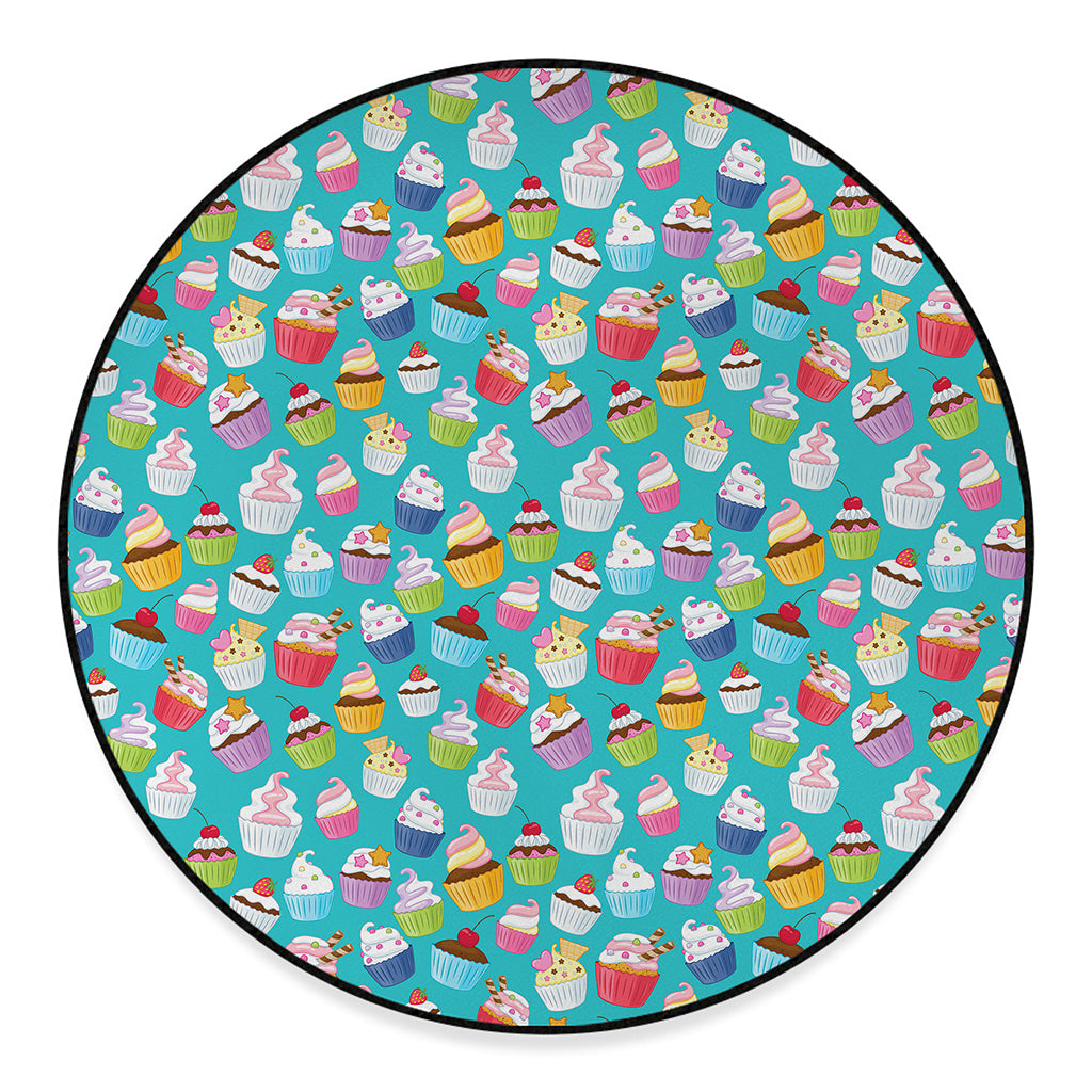 Cartoon Cupcake Pattern Print Round Floor Mat