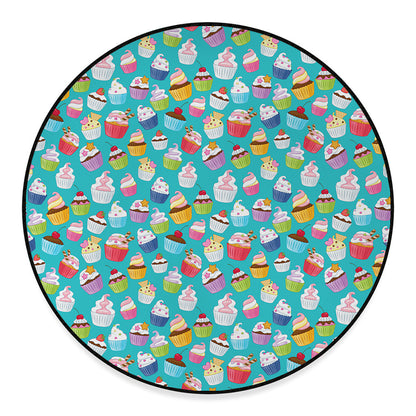 Cartoon Cupcake Pattern Print Round Floor Mat