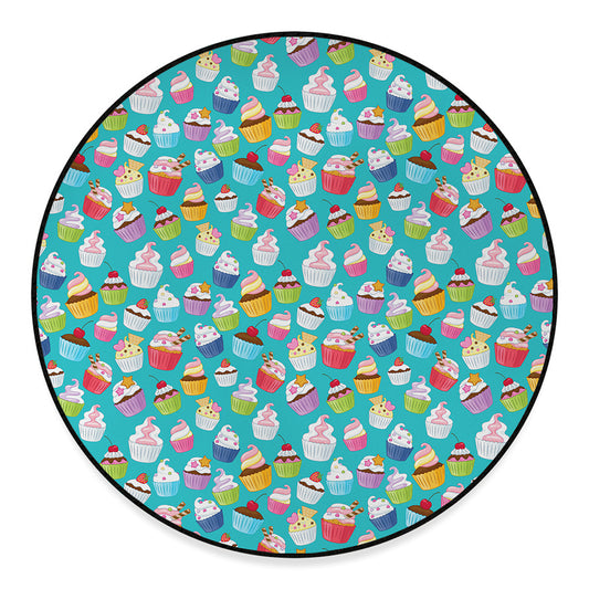 Cartoon Cupcake Pattern Print Round Floor Mat