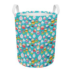 Cartoon Cupcake Pattern Print Round Laundry Basket