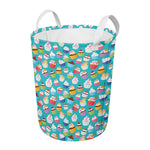 Cartoon Cupcake Pattern Print Round Laundry Basket