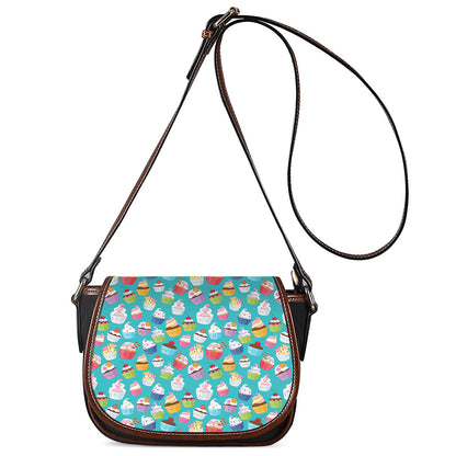 Cartoon Cupcake Pattern Print Saddle Bag