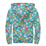 Cartoon Cupcake Pattern Print Sherpa Lined Zip Up Hoodie