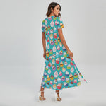 Cartoon Cupcake Pattern Print Short Sleeve Maxi Dress