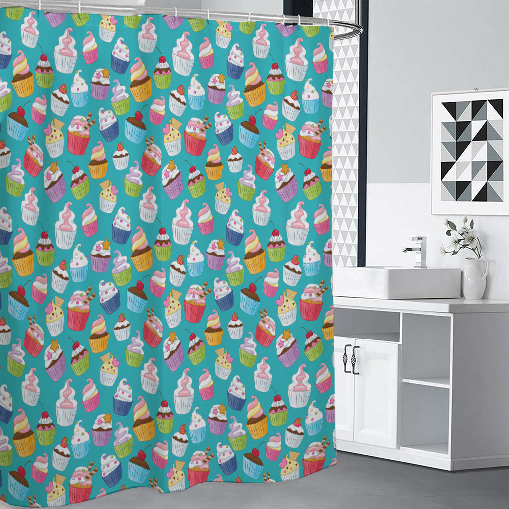 Cartoon Cupcake Pattern Print Shower Curtain