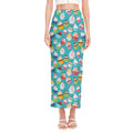 Cartoon Cupcake Pattern Print Side Slit Maxi Skirt