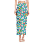 Cartoon Cupcake Pattern Print Side Slit Maxi Skirt