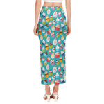 Cartoon Cupcake Pattern Print Side Slit Maxi Skirt