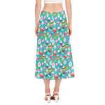 Cartoon Cupcake Pattern Print Side Slit Midi Skirt