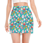 Cartoon Cupcake Pattern Print Side Slit Mini Skirt
