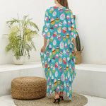 Cartoon Cupcake Pattern Print Silk V-Neck Kaftan Dress