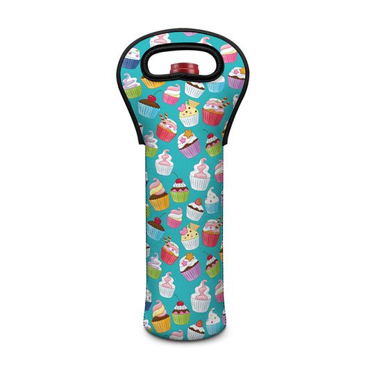 Cartoon Cupcake Pattern Print Single Neoprene Wine Tote