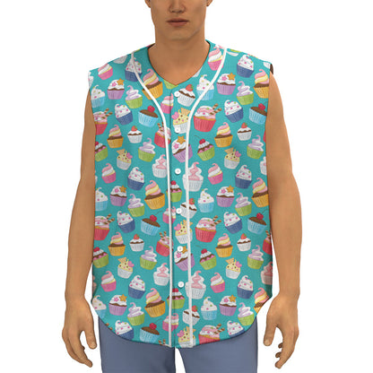 Cartoon Cupcake Pattern Print Sleeveless Baseball Jersey