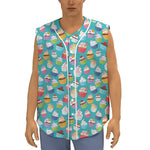 Cartoon Cupcake Pattern Print Sleeveless Baseball Jersey