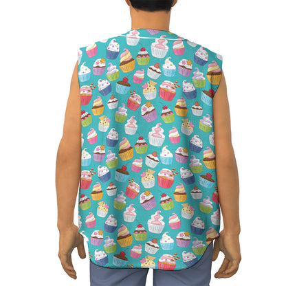 Cartoon Cupcake Pattern Print Sleeveless Baseball Jersey