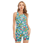 Cartoon Cupcake Pattern Print Sleeveless One Piece Swimsuit
