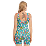 Cartoon Cupcake Pattern Print Sleeveless One Piece Swimsuit
