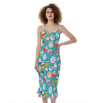 Cartoon Cupcake Pattern Print Slim Fit Midi Cami Dress