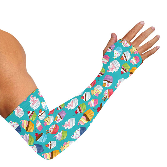 Cartoon Cupcake Pattern Print Sun Protection Arm Sleeves