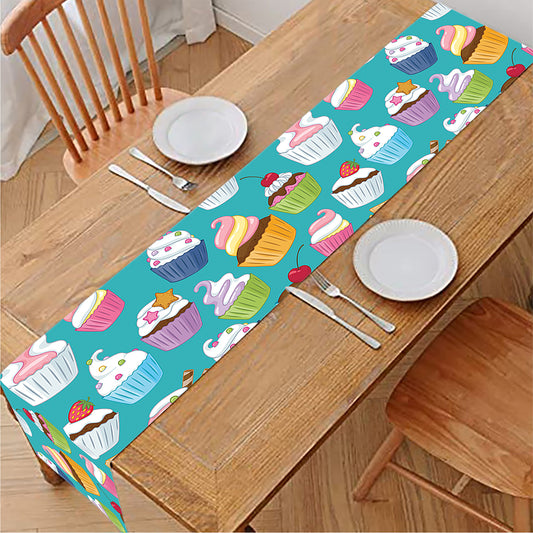 Cartoon Cupcake Pattern Print Table Runner