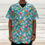 Cartoon Cupcake Pattern Print Textured Short Sleeve Shirt