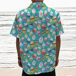 Cartoon Cupcake Pattern Print Textured Short Sleeve Shirt