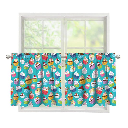 Cartoon Cupcake Pattern Print Tier Curtains