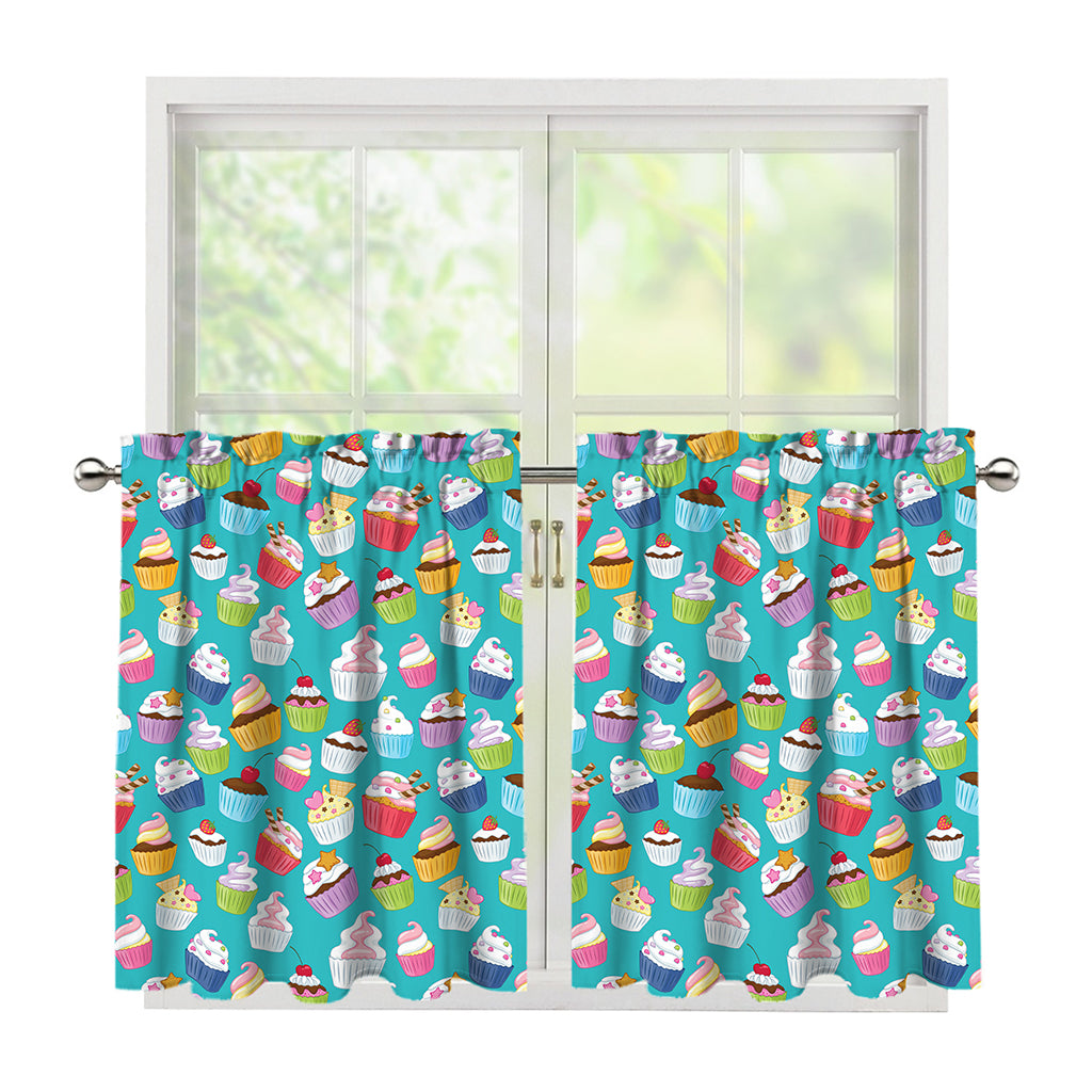 Cartoon Cupcake Pattern Print Tier Curtains