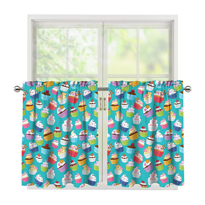 Cartoon Cupcake Pattern Print Tier Curtains