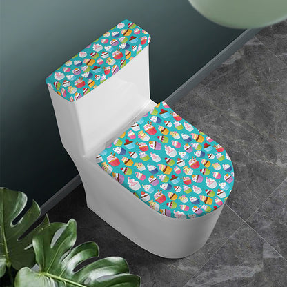 Cartoon Cupcake Pattern Print Toilet Lid And Tank Cover Set