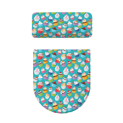 Cartoon Cupcake Pattern Print Toilet Lid And Tank Cover Set
