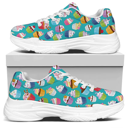 Cartoon Cupcake Pattern Print White Chunky Shoes