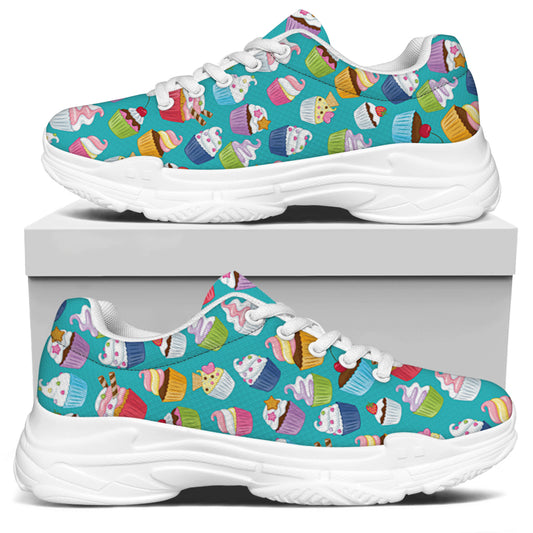 Cartoon Cupcake Pattern Print White Chunky Shoes