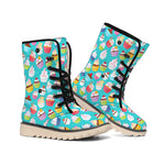 Cartoon Cupcake Pattern Print Winter Boots