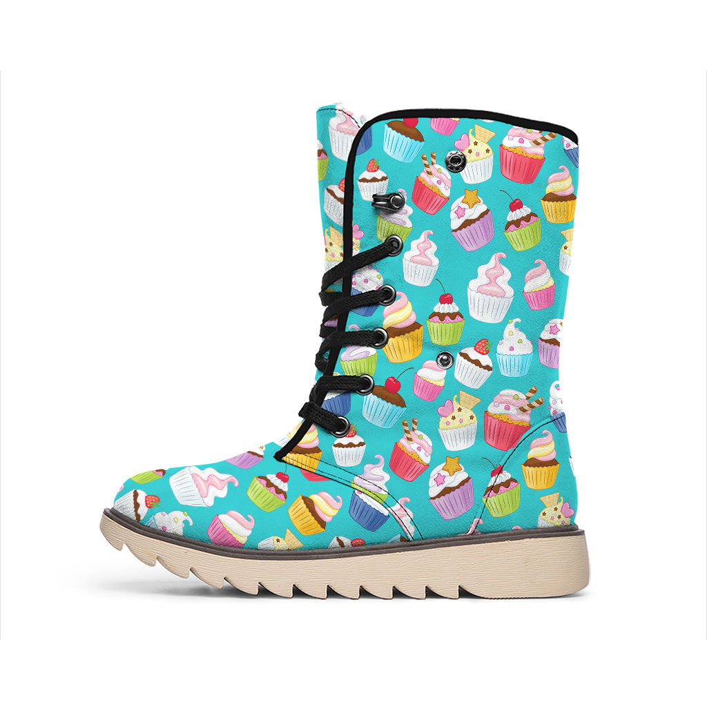 Cartoon Cupcake Pattern Print Winter Boots