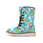 Cartoon Cupcake Pattern Print Winter Boots