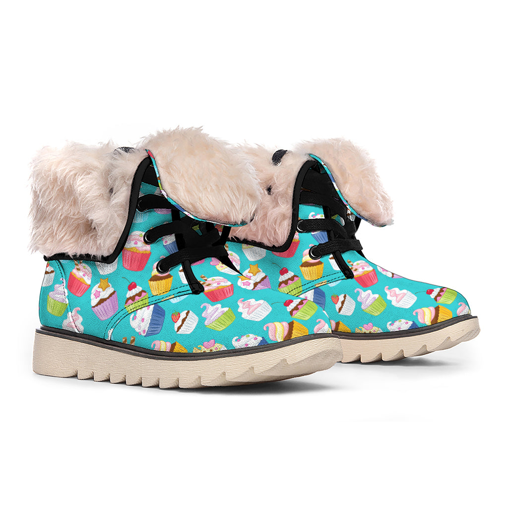 Cartoon Cupcake Pattern Print Winter Boots