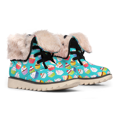 Cartoon Cupcake Pattern Print Winter Boots