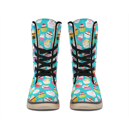 Cartoon Cupcake Pattern Print Winter Boots