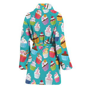 Cartoon Cupcake Pattern Print Women's Bathrobe