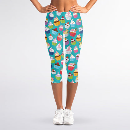 Cartoon Cupcake Pattern Print Women's Capri Leggings