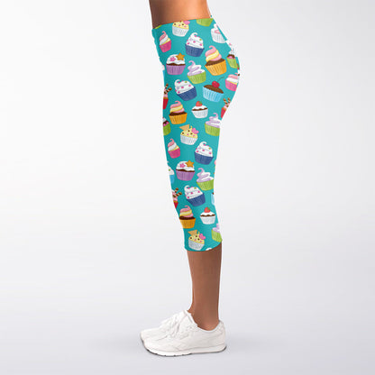 Cartoon Cupcake Pattern Print Women's Capri Leggings