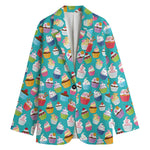 Cartoon Cupcake Pattern Print Women's Cotton Blazer