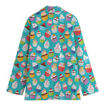 Cartoon Cupcake Pattern Print Women's Cotton Blazer